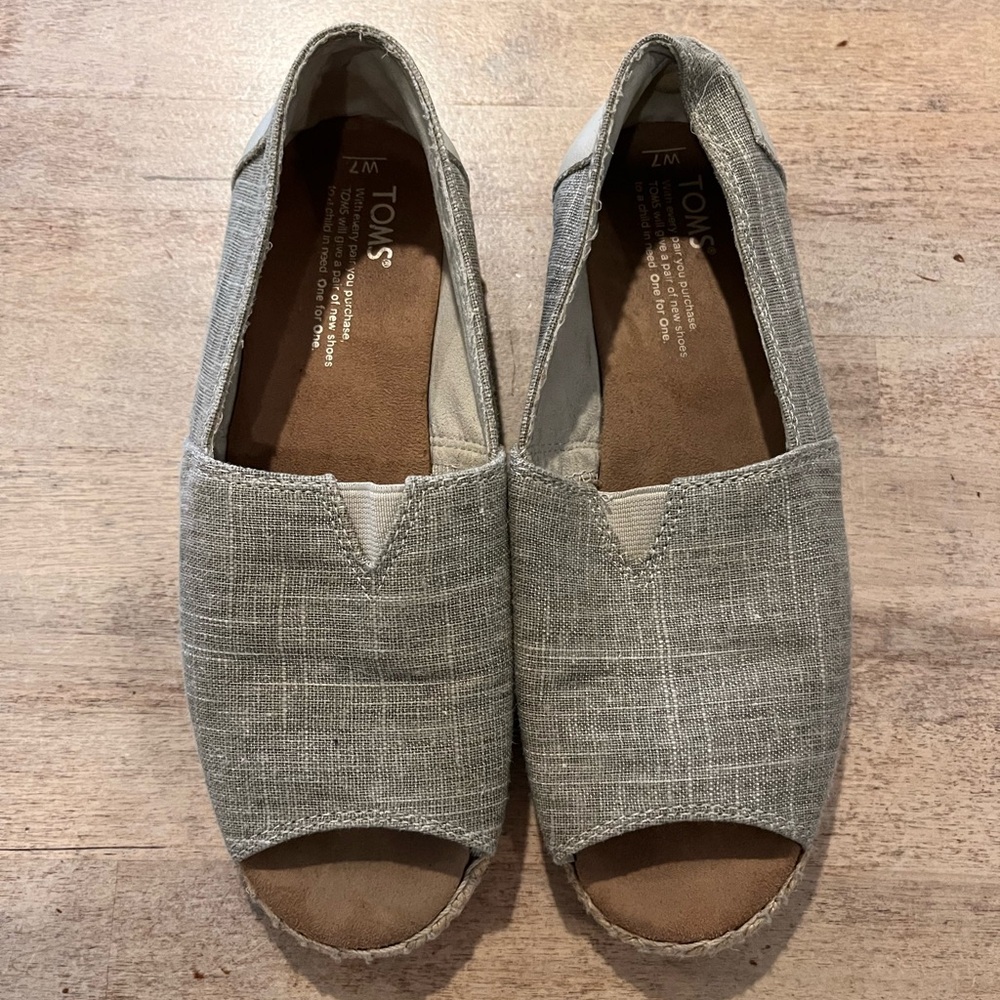 Womens TOMS Metallic Espadrille Peep Toe Flats